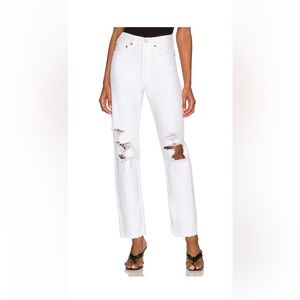 NWT Agolde 90's Mid Rise Loose Jeans White Distressed size 27